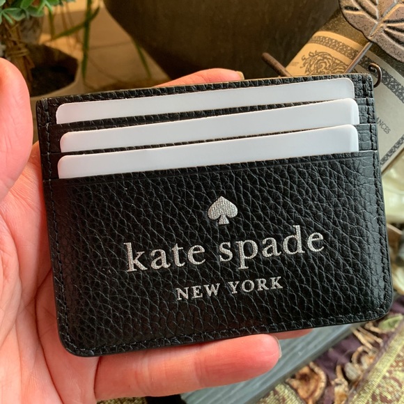 Authentic KATE SPADE Leather glitter logo card case - Picture 3 of 7